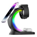 3 in 1 15W Magnetic Wireless Charging Station With RGB Light for Phone SmartWatch and Earbuds