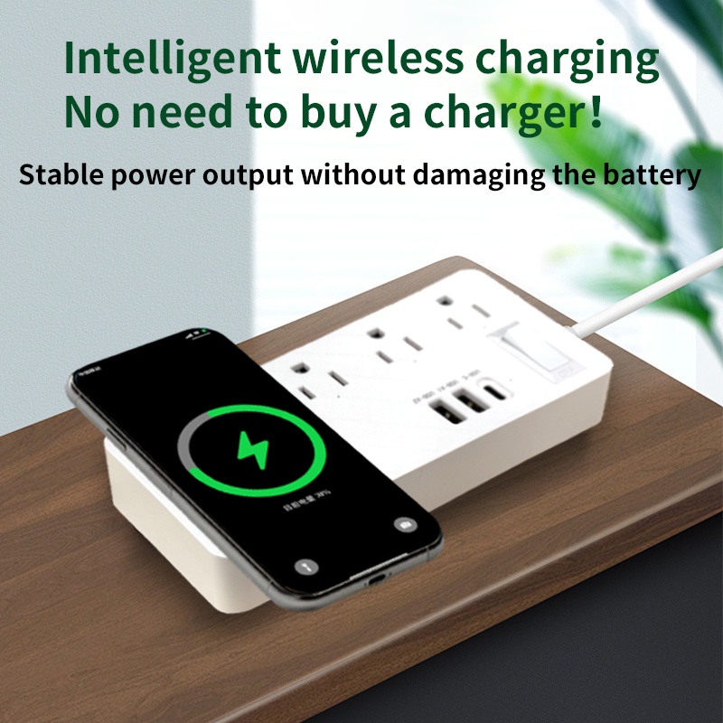 2406-PL US standard 3-hole socekt+2USB+1TYPE-C socket+Wireless charge